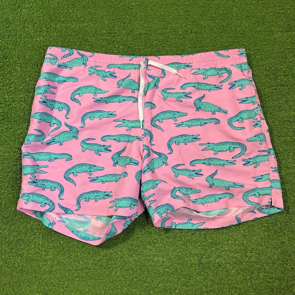 Chubbies Swim Trunks 2XL Pink Alligator Preppy Bathing Suit 5.5" Inseam EUC